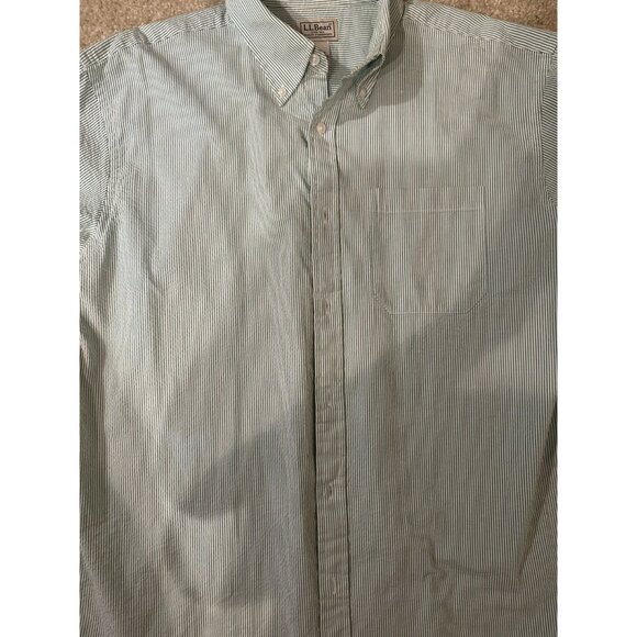 LL Bean Traditional Fit Mens Large Reg Cotton Short Sleeve Button Up Shirt Green - Picture 3 of 5